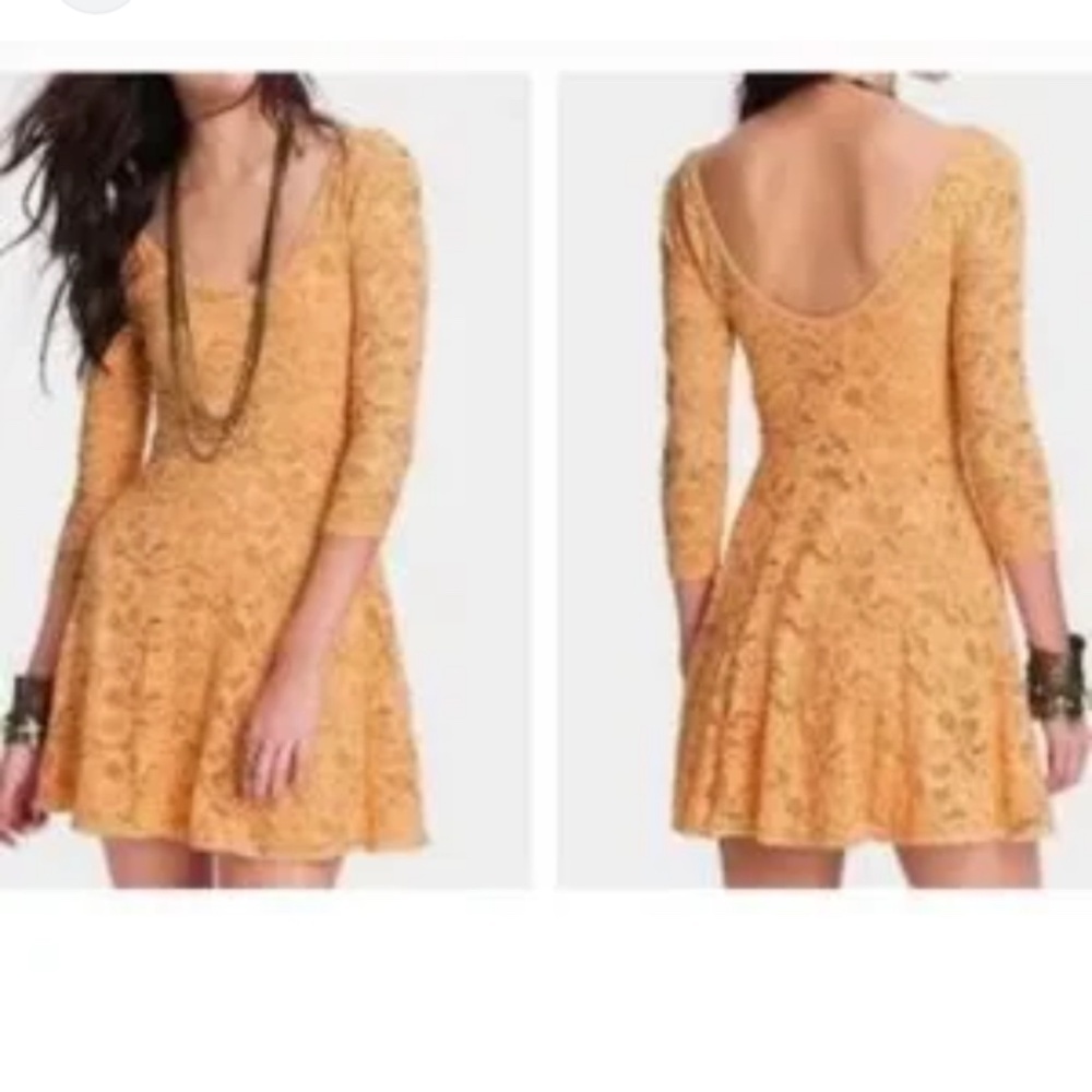 Free People Creamsicle Lace Fit & Flare Skater Dress Open Back Mini Dress Small